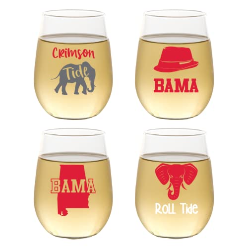 Wine-Oh! Set of 4 Shatterproof Designer 16 oz Plastic Wine Glasses MADE in the USA (ALABAMA)