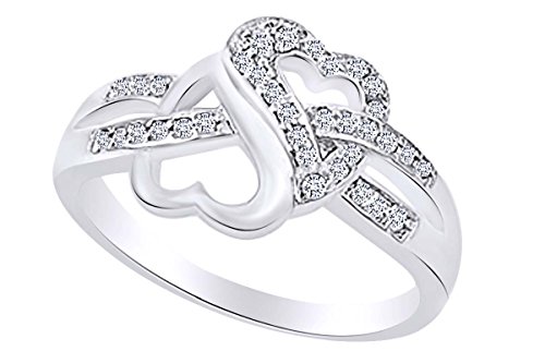 AFFY Round White Cubic Zirconia Double Heart Infinity Knot Promise Ring in 14k White Gold Over Sterling Silver Ring Size-12.5