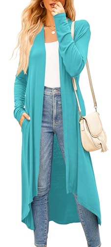 Image of Newchoice Womens Long Cardigan Summer Casual Draped Open Front Lightweight Long Sleeve Cardigan Duster with Pockets