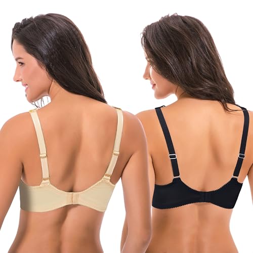 Image of Curve Muse Women's Minimizer Unlined Underwire Bra with Lace Embroidery-2 Pack