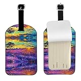 Lot de 1 étiquette d'identification en cuir imprimé peinture à l'huile lavande pour bagages de voyage Neast pour homme et femme
