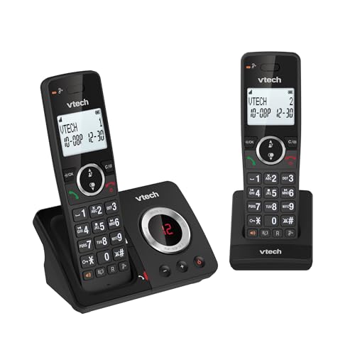 VTech ES2051 DECT Cordless Phone with Answering Machine Call Block Easy-to-Read Backlit Display Landline Phone with 18 Hours Talk-time Volume Booster Handsfree Speakerphone Speed Dial Twin Handset