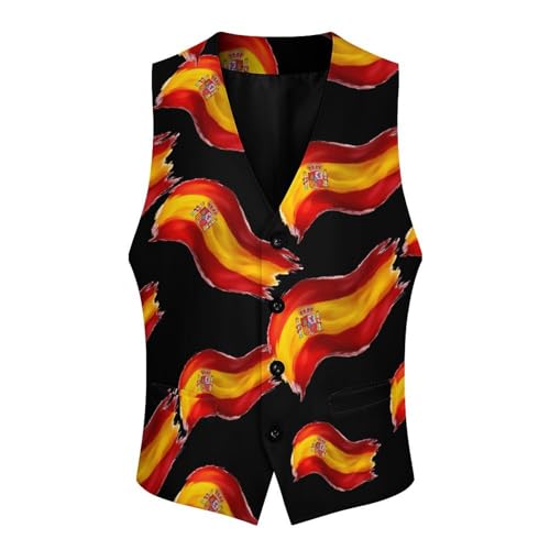 Spain Spanish Flag Waving Casual Suit Vest for Men Formal Business Dress Regular Fit Waistcoat Tuxedo3