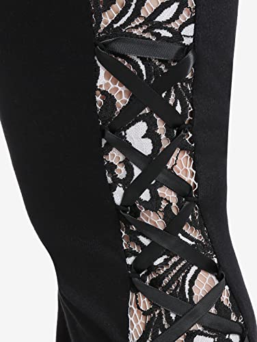 ROSE GAL Womens Plus Size Lace Insert Flare Pants High Waisted Stretchy Long Pants4