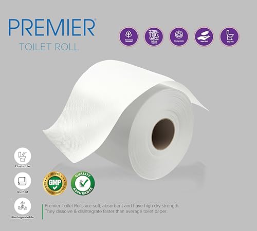 Image of Premier 3 Ply Toilet Tissue Roll (9600 Pulls) | 300 Pulls x 32 Rolls | Biodegradable, Clog Free, Flushable, Easy to Tear | Extra Absorbent Toilet Paper Roll for Home, Office, Bathroom Tissue
