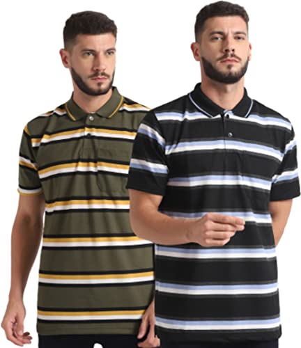 Image of INKKR Striped Men Polo Neck Half Sleeve T-Shirt