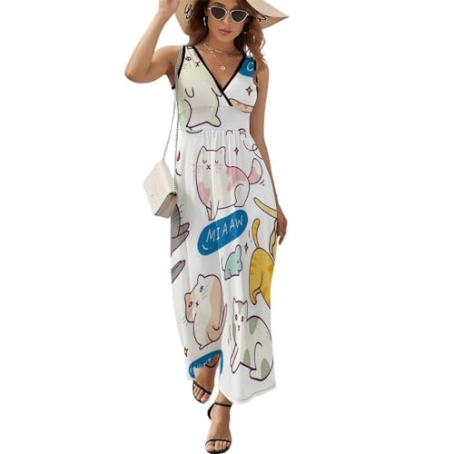 Robe d'été sans manches aux motifs chats de dessins animés pour un look joyeux