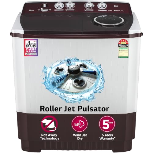 LG 10.5 kg, 5 Star, Roller Jet Pulsator with Soak, Wind Jet Dry Technology, Semi-Automatic Top Load Washing Machine (P105ASRAZ, Burgundy, Rat Away & S