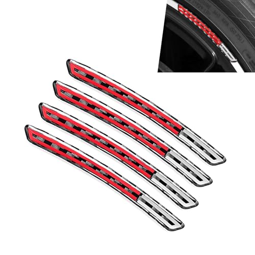 Hugwits 4 PCS Car Wheel Rim Protector Stickers, Carbon Fiber Anti-Scratch Wheel Rim Decals, Silicone Bumper Protector Sticker, Universal for Most Vehicles (Black & Red)