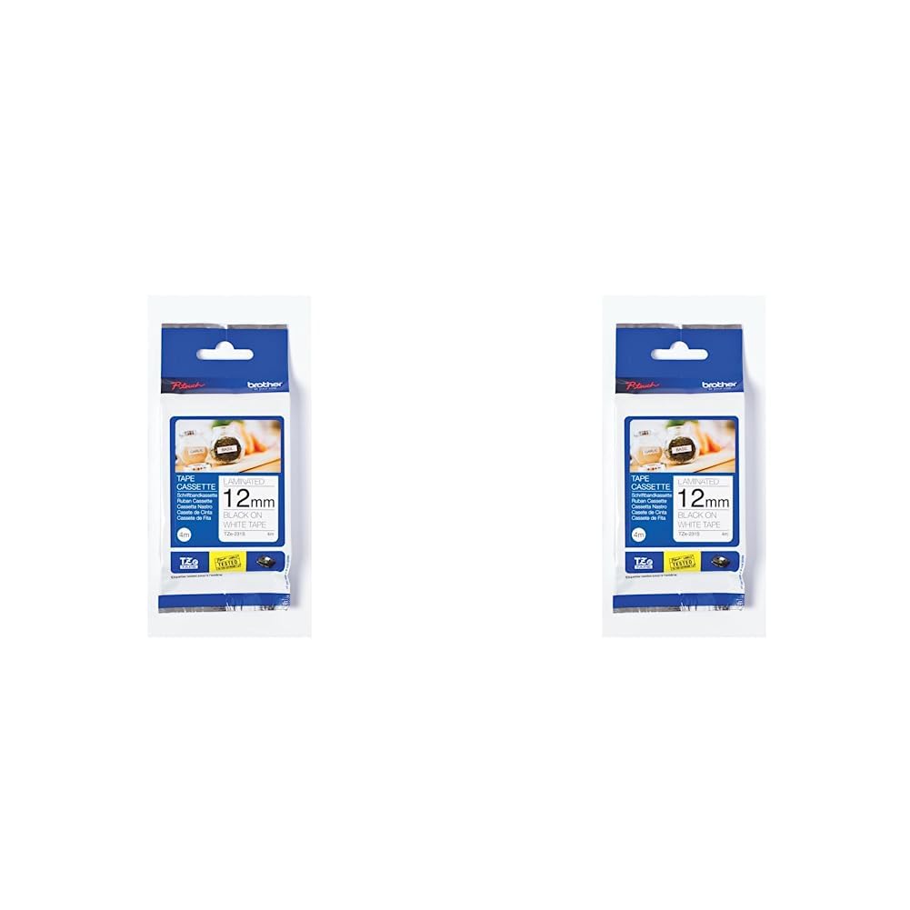 Brother TZE231S2 12 mm Label Printer Tape and Label - Black/White (Pack of 2)