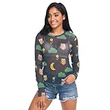 Owl Moon Flower See Through Tops for Women Mesh Sheer Tops Long Sleeve Women Blouse Handle Zipper Camping Swimming Pool Beach Size S