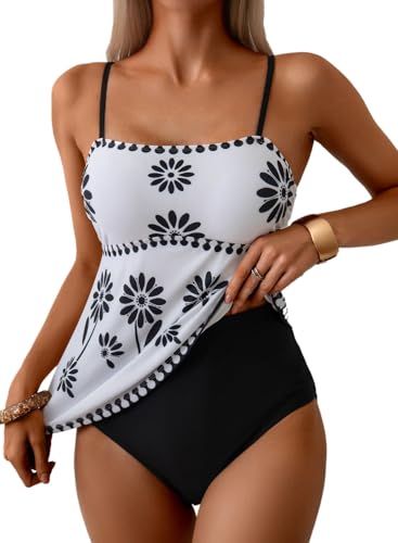 Dokotoo Floral Tankini Sets Two Piece Swimsuits for Women Flowy Top Vintage Floral 2026 Print Modest Bathing Suits with Bottoms Black Large