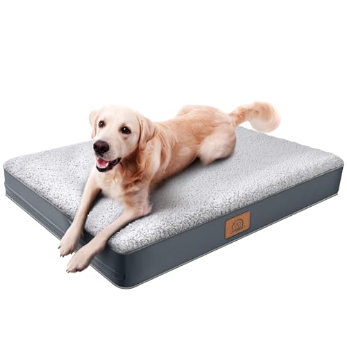 Orthopedic Dog Bed for Large Dogs – Big Waterproof Dog Bed with Removable Washable Cover & Anti-Slip Bottom, Extra Large Dog Crate Bed, Deluxe Plush Pet Bed Mat (Grey)