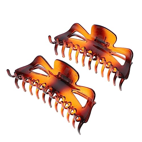 Mikinona 2個超大号ヘアクロウクリップ 髪しっかり固定可能な爪デザイン 大容量 ジョー型 バンスクリップ レディース 髪留め お風呂やメイク時に 髪へのダメージ防止 琥珀色