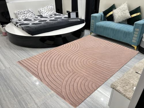 Image of Hand Tufted Modern Design Exported Collection High Low Pattern Wool Carpet for Living Room, Bedroom & Hall (Peach, 12 x 18 Feet)
