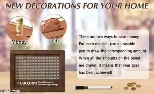 Image of Wooden Money Bank, Piggy Bank for Kids, Wood Material, Coin Saving Box (1,00,000 Money Bank 02)