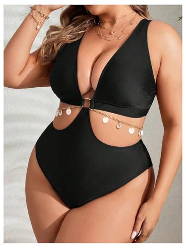 OYOANGLE Women's Plus Size Ring Linked Cut Out One Piece Swimsuit Deep V Neck Bathing Suits Beachwear3