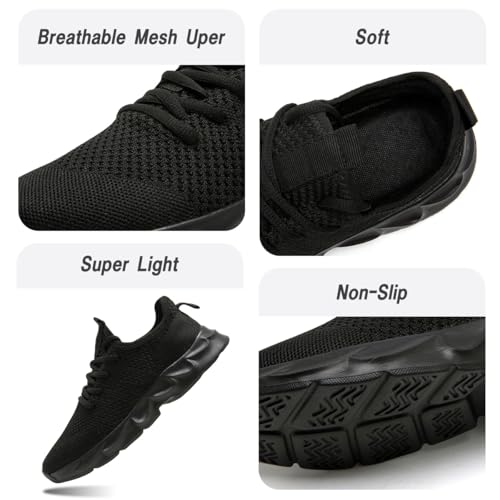 Womens Running Shoes Lightweight Breathable No Slip Sneakers Gym Athletic Workout Casual Sports Walking Tennis Shoes Black 6.53