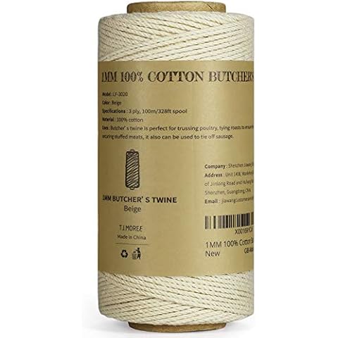 TJ.MOREE Butchers Twine for cooking, 3Ply 100m Food Safe Cotton Cooking Meat Rope String Bakers Twine 1 mm for crafting Fit to Parcel Sausage and Decorate Crafts (3Ply 100m, 1) (100m) (1 PACK) Cover