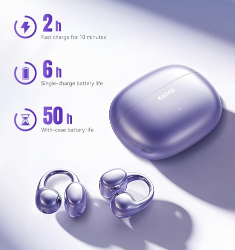 King Lucky Next-gen Clip on Earbuds Open Ear Wireless Bluetooth 6.0 Headphones with Mic,50H Play,ENC,IPX5 Waterproof,Sports Ear Buds,Comfortable for Small Ears&Fitness,Running (Purple) — view 6