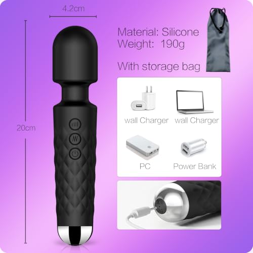 Image of Vibrator Wand,Adult Sex Toy Wand, G Spot Dildo, Clit Vibrator, Sex Vibrators,Clitoris Stimulation,with 8 Speeds & 20 Patterns,Fully Waterproof,Vibrating Wand for her Pleasure (Black)