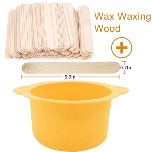 Image of Silicone Wax pot Liner, Silicone Wax Bowl Warmer liner, Non-Stick Melt Pot Replacement, Reusable Melt Liner with 50 Pcs Waxing Sticks Body Hair Removal 14 oz Yellow