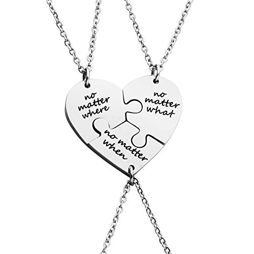 Ankiyabe 3 Best Friends Heart Puzzle Piece Pendant Necklace Set of 3 Long Distance Friendship Necklace 3 Sisters Gift Necklace