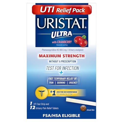 URISTAT Ultra UTI Relief Pak, UTI Treatment for Women and Men, 1 UTI Test Strip and 12 UTI Treatment Tablets, 1 Box