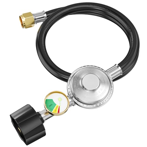 CALPOSE 2 Feet Propane Hose with Regulator & Gauge Universal Gas Grill Regulator for Blackstone 28/36 Griddle Weber Grill Propane fire Pit and More 3/8 Female Flare for Most LP Gas Grills