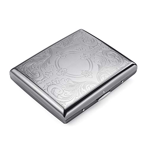 Pitillera negra de metal para cigarrillos de hombre y mujer, para 20 cigarrillos, pitillera antigua con grabado, aspecto elegante y cualidades especiales (dafugui)