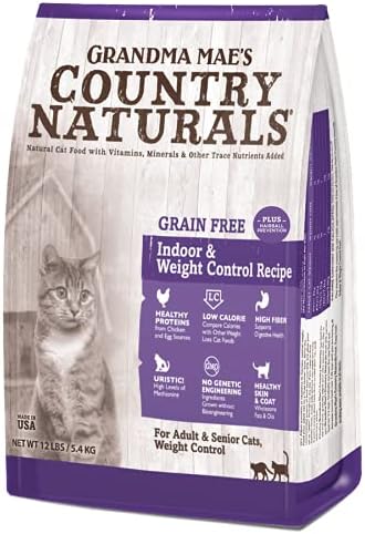 Grandma Mae's Country Naturals Weight Control/Hairball Indoor Grain-Free Cat Food, 4 Pounds, Low Calorie, Uristic Formula