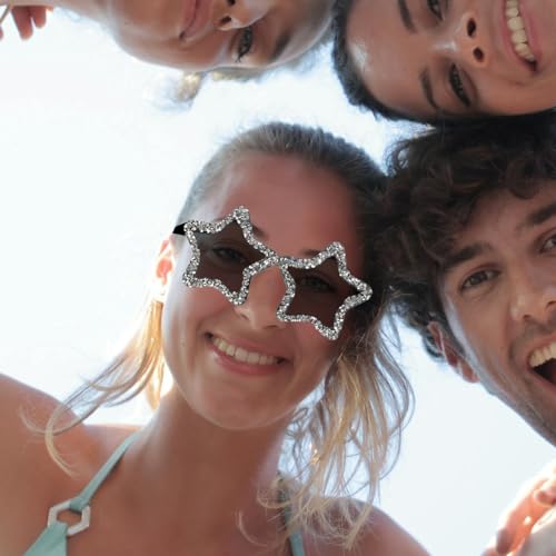 Rhinestone Star Sunglasses Rimless Sunglasses Trendy Transparent Star Glasses for Women Unisex Candy Bachelorette2