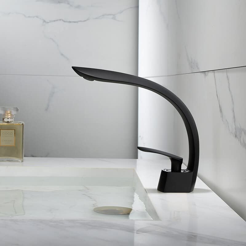RBYRLDSTY Grifo de Lavabo Monomando for baño, Color Oro Cepillado, Gris/Negro, Cascada, for Agua fría y Caliente.(Noir)
