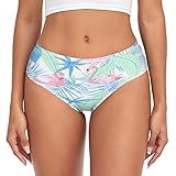 OTVEE Women's Modern Pink Flamingos and Tropical Plant Palm Leaves Brief Underwear - Soft Comfort Br