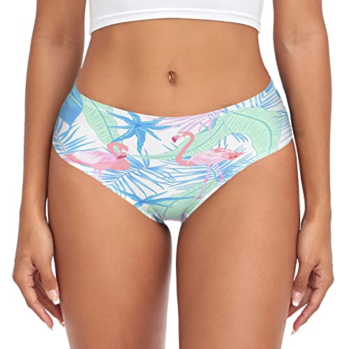 Otvee Women's Modern Pink Flamingos And Tropical Plant Palm Leaves Brief Underwear - Soft Comfort Breathable Panties(Medium) #TOP7