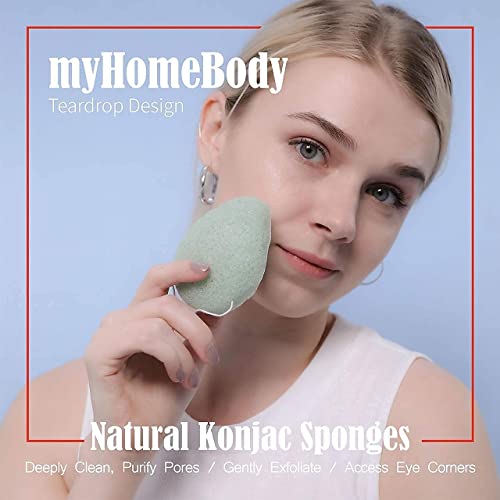 Myhomebody Natural Konjac Facial Sponges – Teardrop Shape - For Gentle Face Cleansing And Exfoliation - With Activated Charcoal And Aloe Vera, 4Pc Set #TOP1
