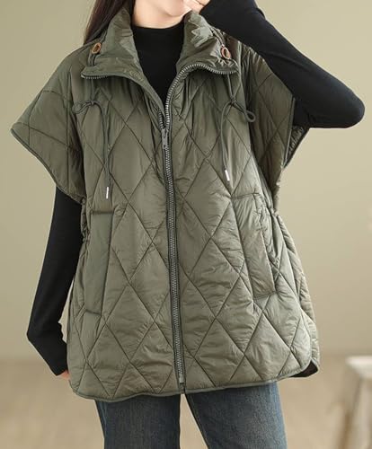 Womens Oversized Quilted Puffer Vest Cap Sleeve Stand Collar Zip Up Down Vest with Pockets3