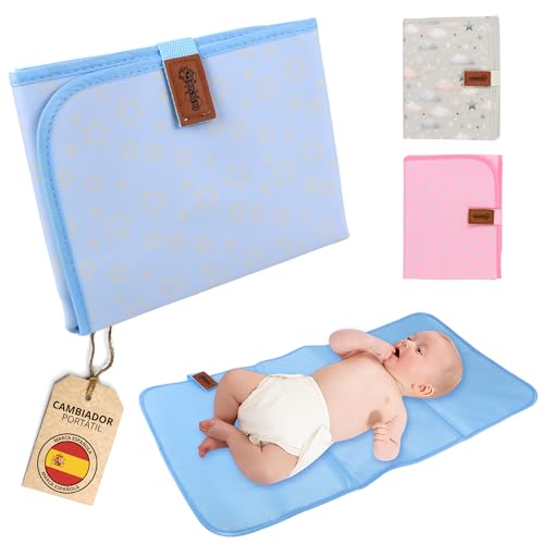 Bebesar® Cambiador bebe portatil impermeable - Cambiador bebe plegable acolchado - Cambiador de viaje (Estrellas Azul)