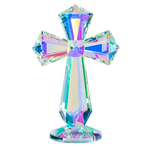 Colorful Crystal Standing Cross Decor – Handmade Glass Holy Cross