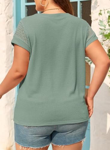 Image of Eytino Plus Size Tops for Women Waffle Knit T-Shirts Round Neck Short Sleeve Casual Loose Basic Tee Blouses(1X-5X)