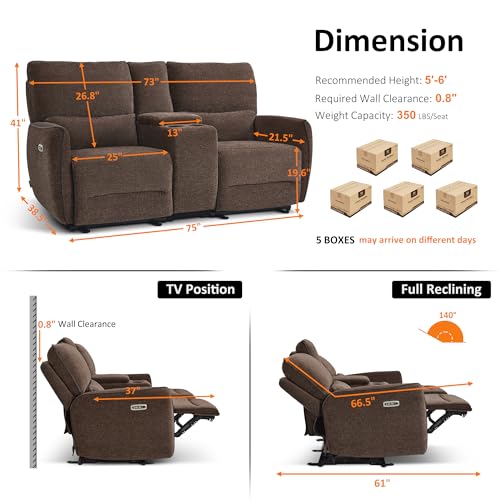 Image of MCombo 75 in Wall Hugger Loveseat with Console, RV Sofa 6926 (Brown)