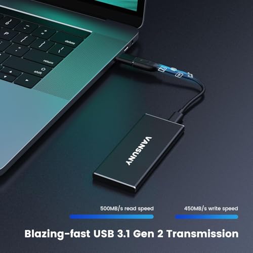 Vansuny 2TB Portable External SSD, USB 3.1 Gen2 Up to 500MB/s Solid State Drive, Metal USB C Mini Portable External Hard Drive for PC, Laptop, Phones and More - Thumbnail 2