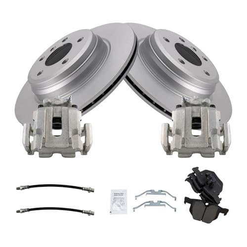 Image of TRQ Rear Brake Pad and Rotor Set Ceramic G Coated Rotors Calipers Compatible with 2012-2013 BMW 335i