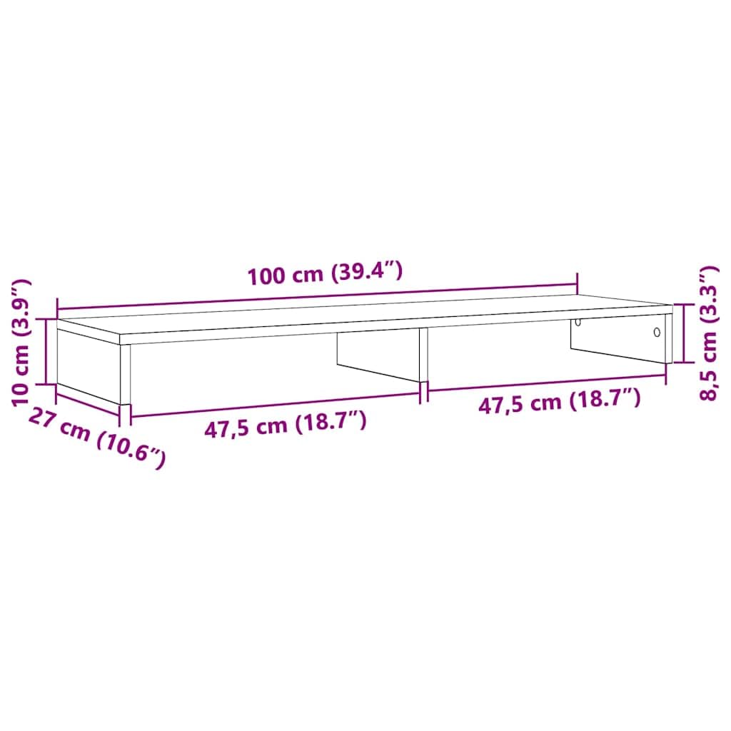 Supporto per monitor nero, effetto rovere, 100 x 27 x 10 cm, in legno per postazione di lavoro ergonomica, regolabile in altezza, portatile, con organizer, ideale per casa, ufficio, gaming e