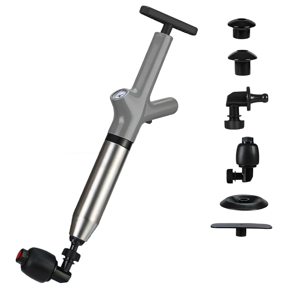 Hndhbfgrt High Pressure Drain Unclogger Cleaner with Pressure Gauge Plunger Heavy Duty Clog Remover for Kitchen, for Bathroom, Floor Drains