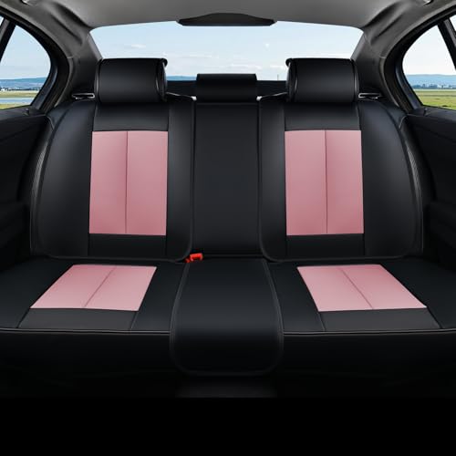 Image of Coverado Car Seat Covers, Back Seat Cover, Rear Car Seat Cover, 3-Pieces Waterproof Car Seat Cushion, Car Seat Protector, Faux Leather Seat Cover Seat Protector Universal Fit Most Cars, Black&Pink