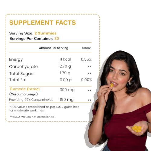 Image of Gut and Beyond Turmeric Curcumin Gummies 60 Count | 95% Curcuminoids for Maximum Bioavailability | Anti-Inflammatory Support | Joint, Liver, Skin and Brain Health | Mango Flavour