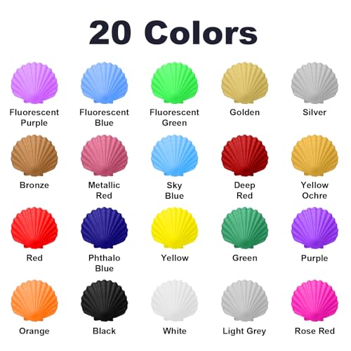 FansArriche Airbrush Paint, 20 Colors Acrylic Air brush Paint Kit, Water-based, Opaque & Neon Colors, Pearl Colors, for Beginners, Artists, DIY Projects, 20 ml/Bottle