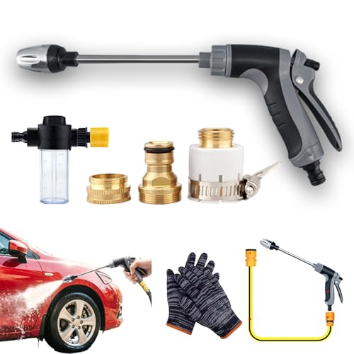 Waterblitz Pressure Washer Qinux Waterblitz Water Blitz High Pressure Water Gun 360 Rotating Garden Hose Nozzle for 1/2 Pipe for Car/Floor/Patio (B-with Foam Bottle)