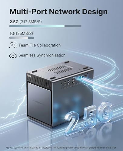 Image of ACEMAGIC NAS N3A 4-Bay Desktop Network Attached Storage Home & Office Backup Hub,Protect Data, Up to 136TB NAS 4xHDD+2xM.2 Slots, Dual 2.5G+1G LAN, 8GB DDR4,128GB PCIe3.0 SSD, Diskless